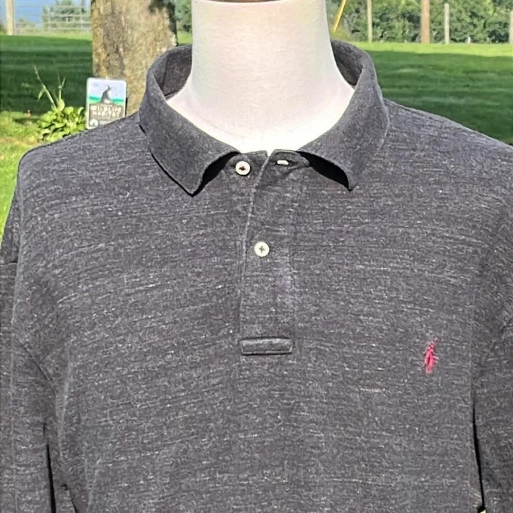 Polo Ralph Lauren Charcoal Cool Cross Dyed Pattern L/S Polo Shirt Men's Sz XXL